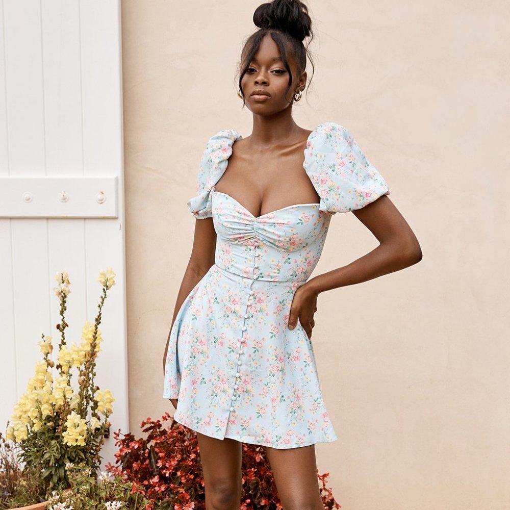 House of CB Aria Blue Floral Mini Sun Dress